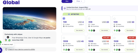 eSIM packs Jetpac