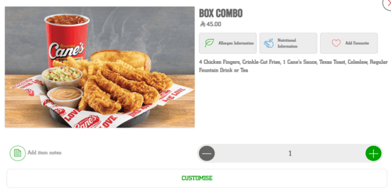 Choose Raising Cane’s Product